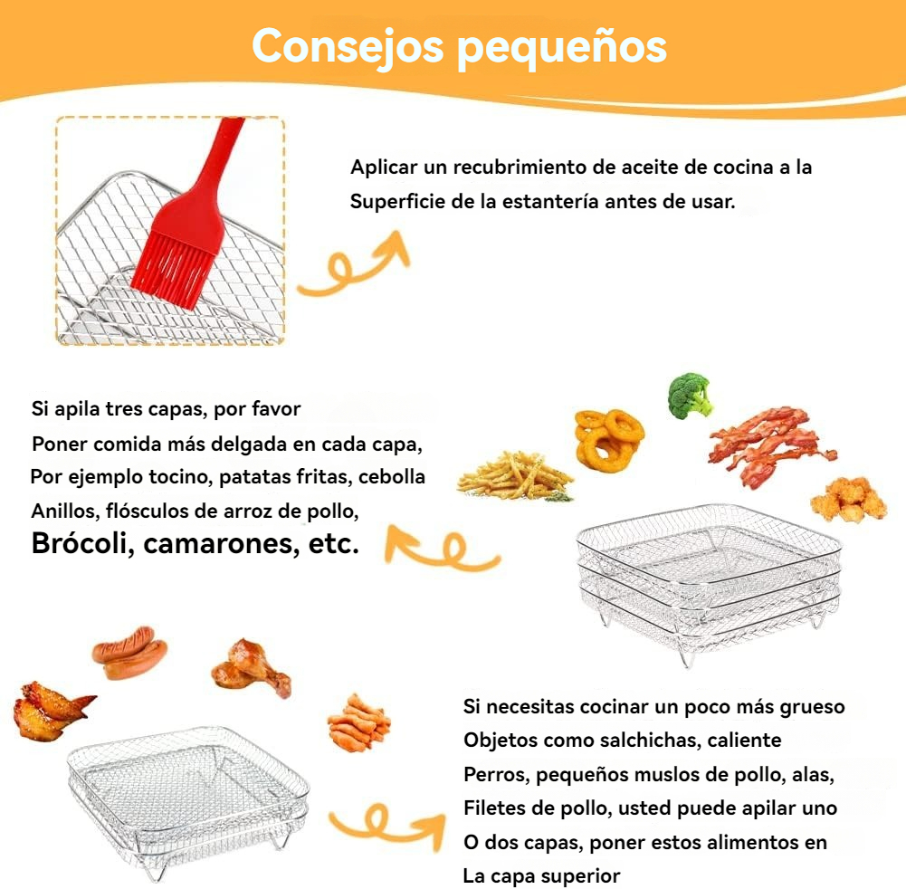 Rejilla para freidora de aire para Ninja Dual, 3 uds., rejilla para asar de acero inoxidable en capas, cesta rectangular para freidora de aire caliente, accesorios de bandeja