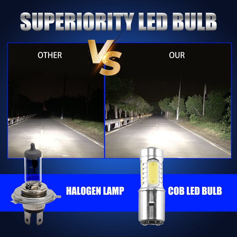 Novo 12v ba20d h6 4 cob led lâmpada branca para motocicleta bicicleta ciclomotor atv farol