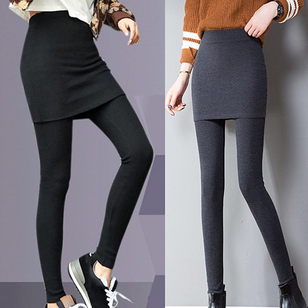 Perneiras femininas de cor sólida com saia, calça simples, fundo puro, calça para viagem