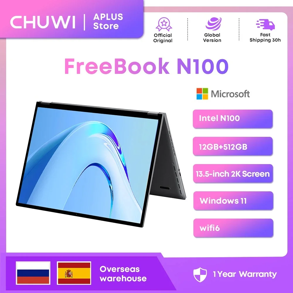 CHUWI FreeBook Tablet portátil 2 en 1, 512 GB SSD 12 GB LPDDR5, Intel N100/i3 1215U 13,5 "IPS FHD pantalla WIFI 6, computadoras portátiles Windows 11