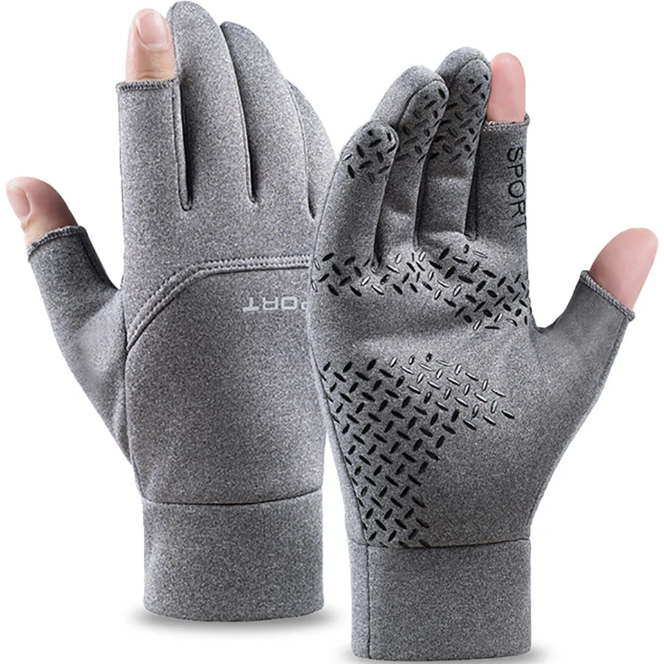 1 par de guantes de ciclismo de invierno para mujer, guantes cálidos antideslizantes para pesca, pantalla táctil informal y cálida, corte de dos dedos para pesca al aire libre