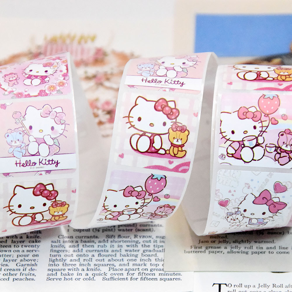 Sanrio rolo de adesivos de desenho animado/500 peças, bonito cinnamoroll minha melodia kuromi, adesivos de recompensa, manuais de estudantes, presente, adesivos decorativos
