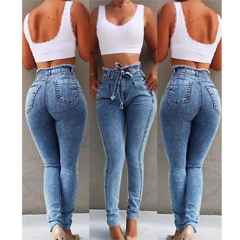 Frauen Hohe Taille Denim Hosen Plus Größe Sexy Stretchy Dünne Elastische Hüften Hosen Bleistift Hosen Hosen Plus Größe Sexy Mom Jeans 2025