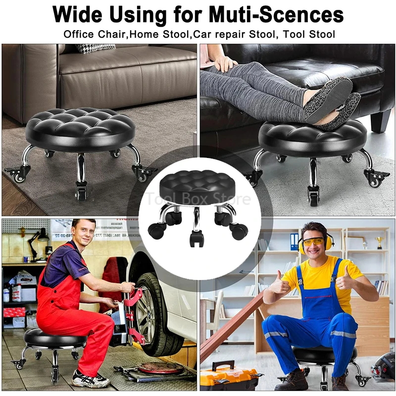 Small Low Stool Living Room Sofa Pulley Chair Leather Stool Seat with Wheels Round Rotating Stools Children Shoe Changing Stool