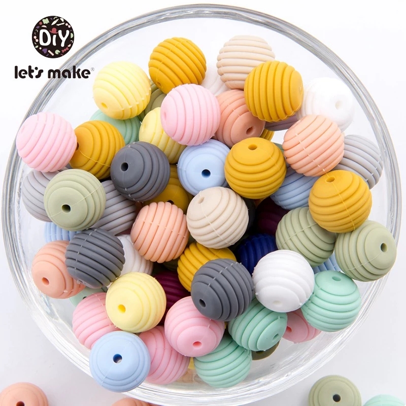 Let's make Silikonperlen-Beißringe, 15 mm, 20 Stück, DIY-Silikageperlen mit Gewinde, BPA-frei, 4–6 Monate, Spirale, lebensmittelechtes Silikon, Zahnen