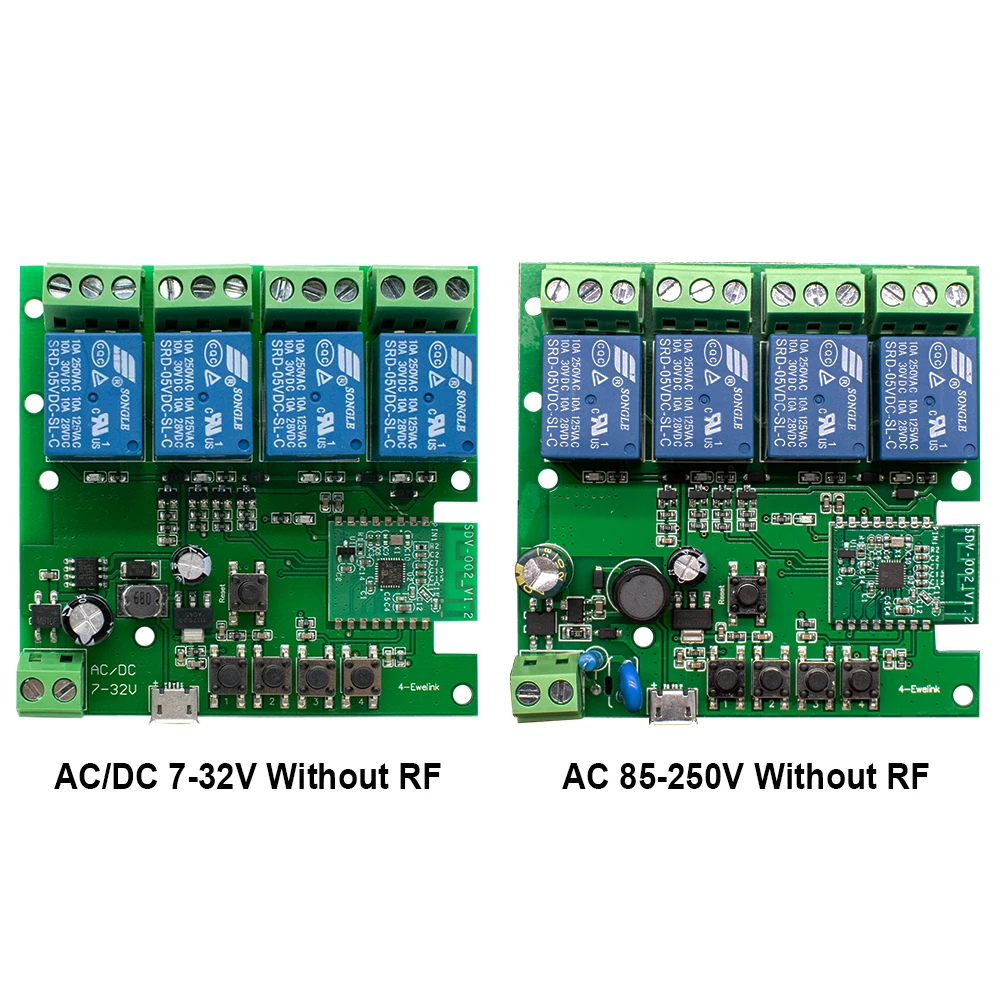 Ewelink-disyuntor de interruptor de Radio, 4 canales, AC/DC, 7-32V, 85-250V, USB, 5V, 4 canales, interruptor de Control remoto inteligente, módulo de relé WIFI