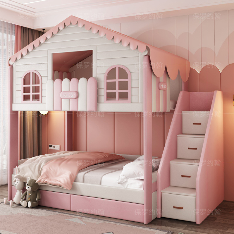 Muebles para niños, litera doble, casa en el árbol para niñas, cama para madre princesa