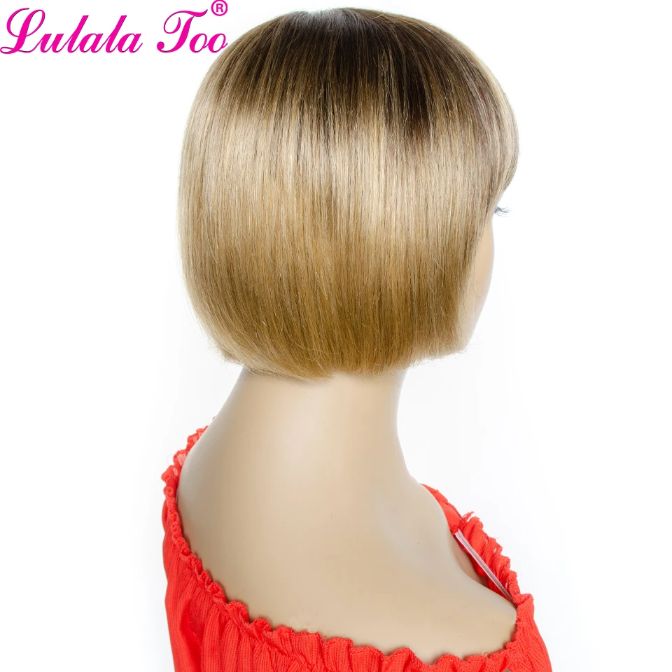 Ombre Thẳng Tóc Tóc Giả Brasil Remy Tóc Ngắn Tóc Giả Bob Với Bangs 4/27 Mật Ong Tóc Vàng Full Máy Tóc Giả Yepei tóc
