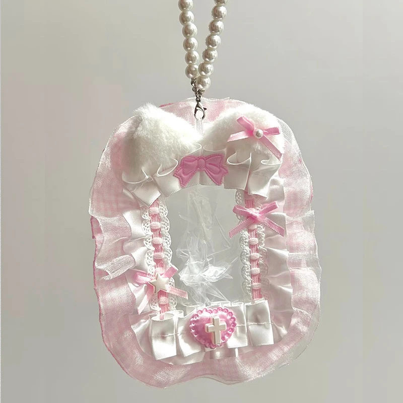 Sweet Diy Plush Card Holder with Ribbon Bow Lolita Lace Photocard Holder Lace Top Loader Anime Idol Display Photo Card Case New