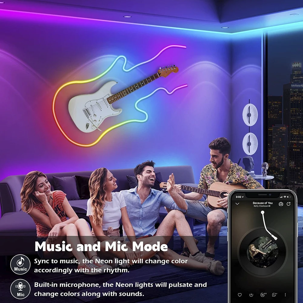 RGB Neon Strip Light,5V USB Waterproof Flexible Ribbon Tape Neon Lights,1M 2M 3M 5M,With Bluetooth Remote Control For Home Decor