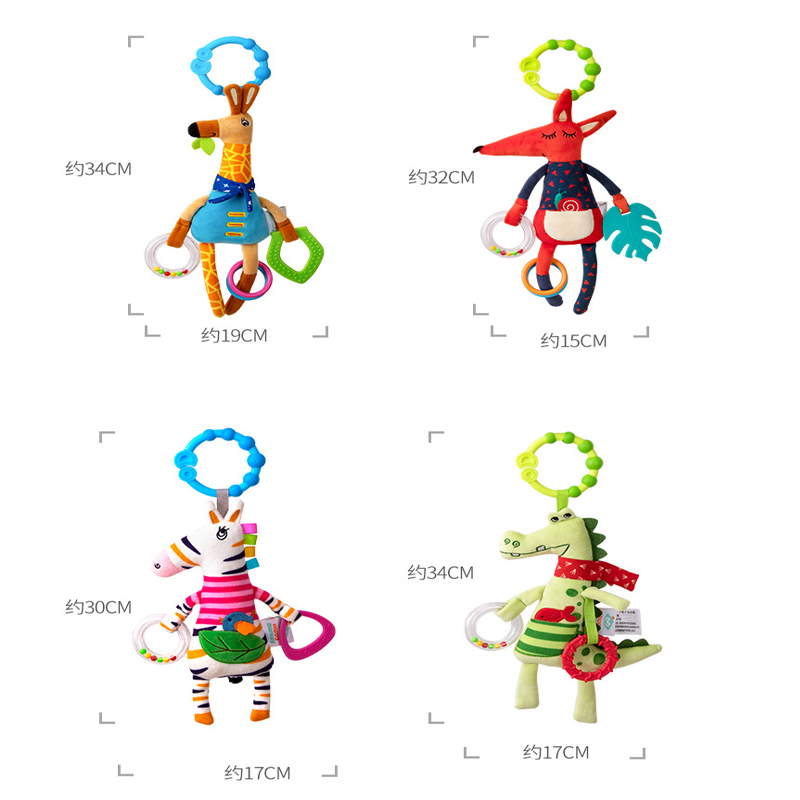 Cama de cuna infantil de jirafa suave, cochecito en espiral para recién nacidos, asiento de coche, sonajeros para bebé, juguetes con mango para desarrollo de educación temprana, regalos