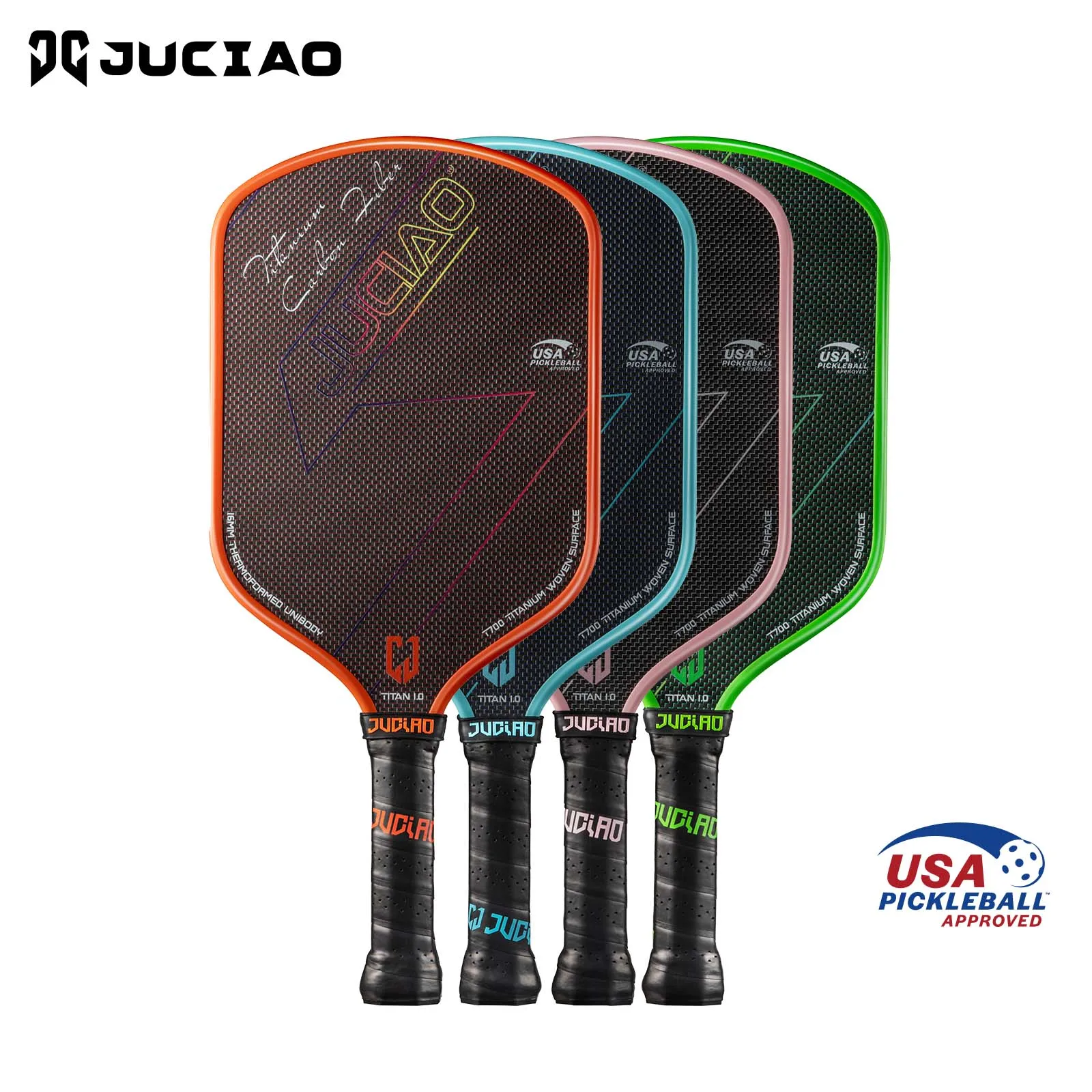 JUCIAO T-Titanium Pickleball Paddle Шарики из углеродного волокна для вращения и контроля пенопласта с инъекциями краев Термоформованный Pickleball
