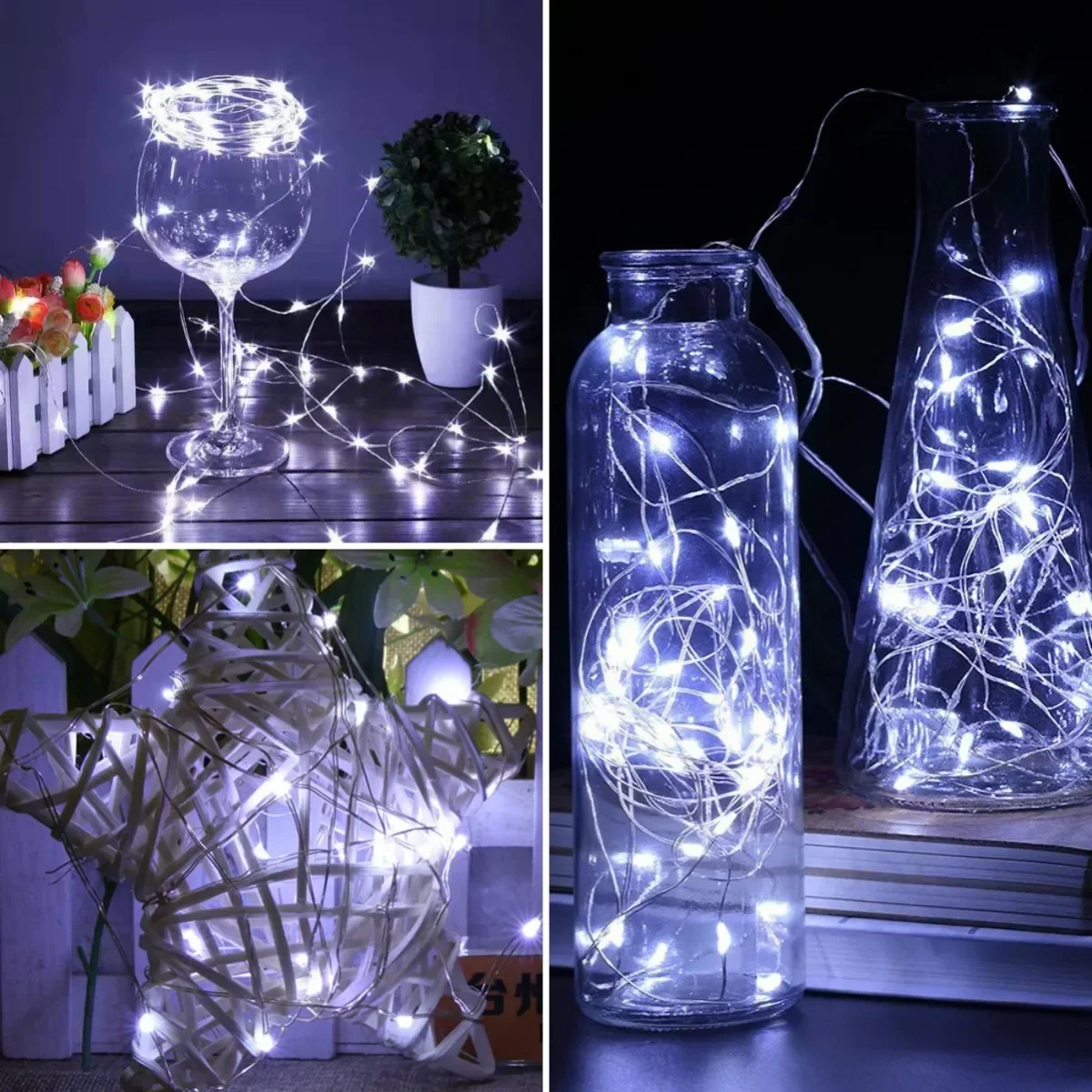 10Pcs 꽃줄 LED 요정 문자열 조명 배터리 배터리 야외 정원 요정 갈 랜드 램프 웨딩 파티 룸 장식 포함