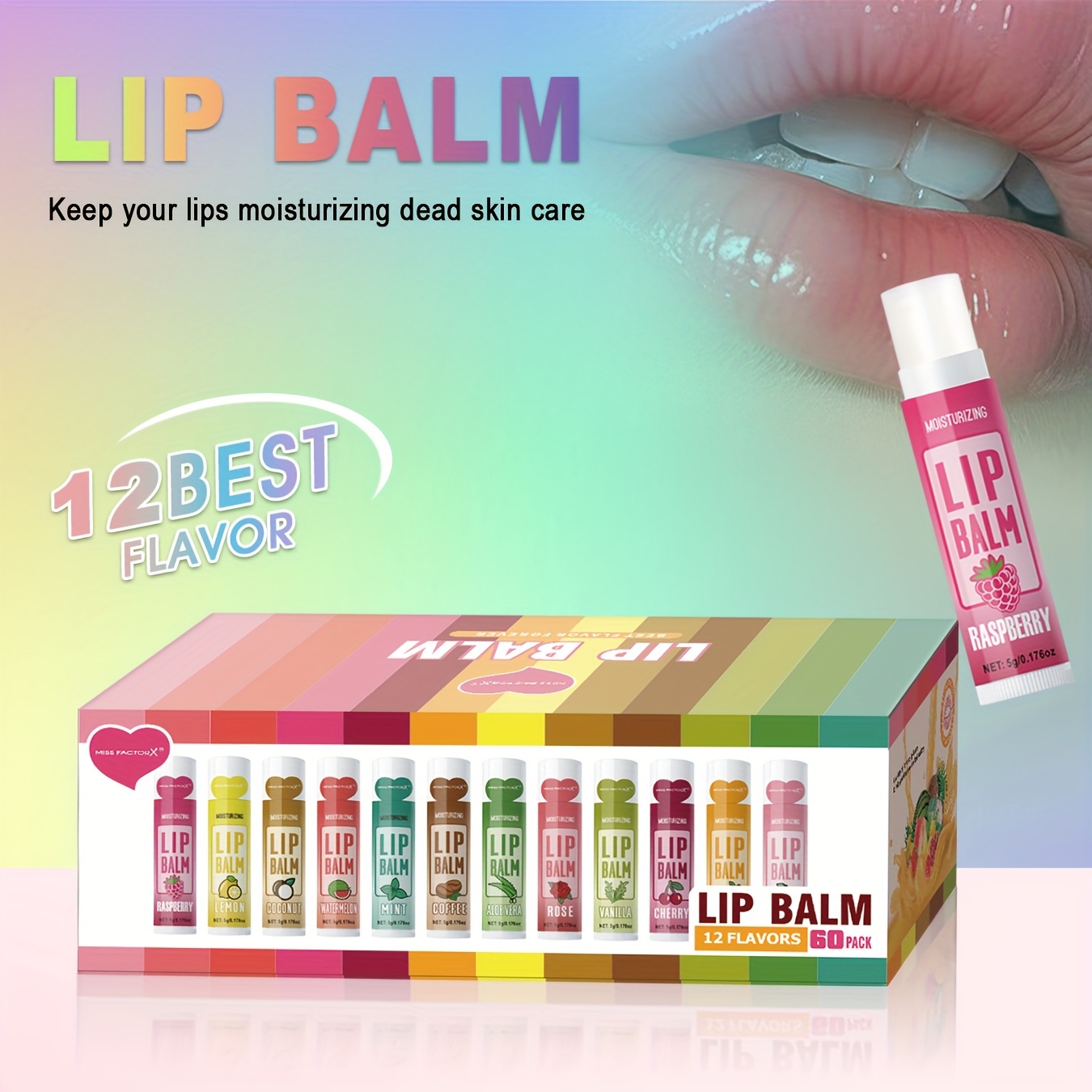 60PCS Moisturizing Lip Balm set 5g Deep Moisturizing and brightening Lip Color Gift for holiday parties
