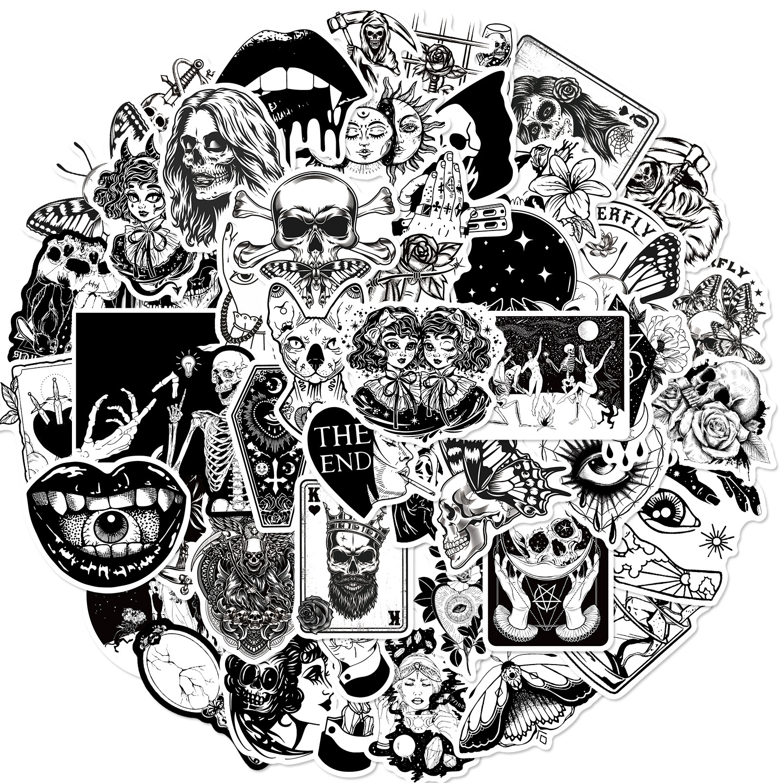 50枚 ゴシックステッカー ティーンボーイズ用 クールなサタニックパンクスカルステッカー ホラースケルトンゴスステッカー ラップトップブック荷物用