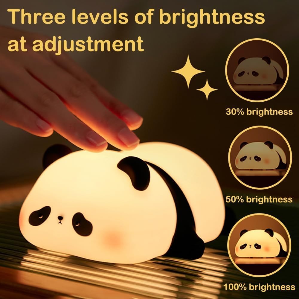 Adorable luz nocturna con forma de panda, regalo para niños/deterdo de bebé, lámpara LED de silicona regulable, iluminación ambiental para dormitorio