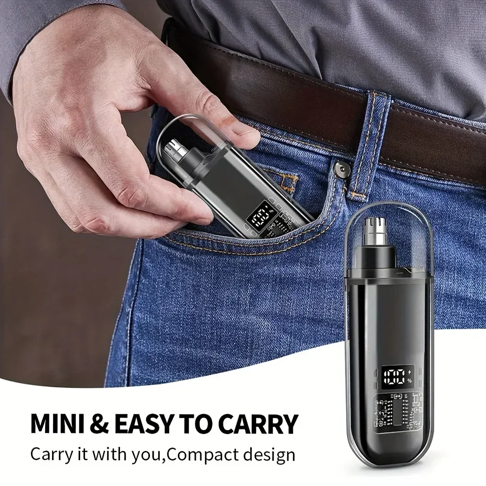 Recortador de pelo de nariz y orejas para hombres: carga rápida portátil recargable por USB C, kit de aseo compacto