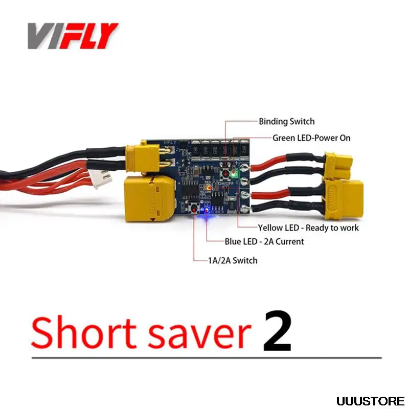 Vifly shortsav 2 inteligente rolha de fumaça interruptor de botão de alimentação fusível eletrônico para evitar curto-circuito sobrecorrente 2-6s xt30 tx60