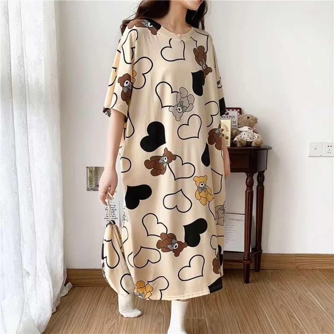 Bärendruck Plus-Size-Damenkleid Damen Umstandskleid Sommer Rundhals Kurzarmkleid Home Casual Fashion Pyjamas