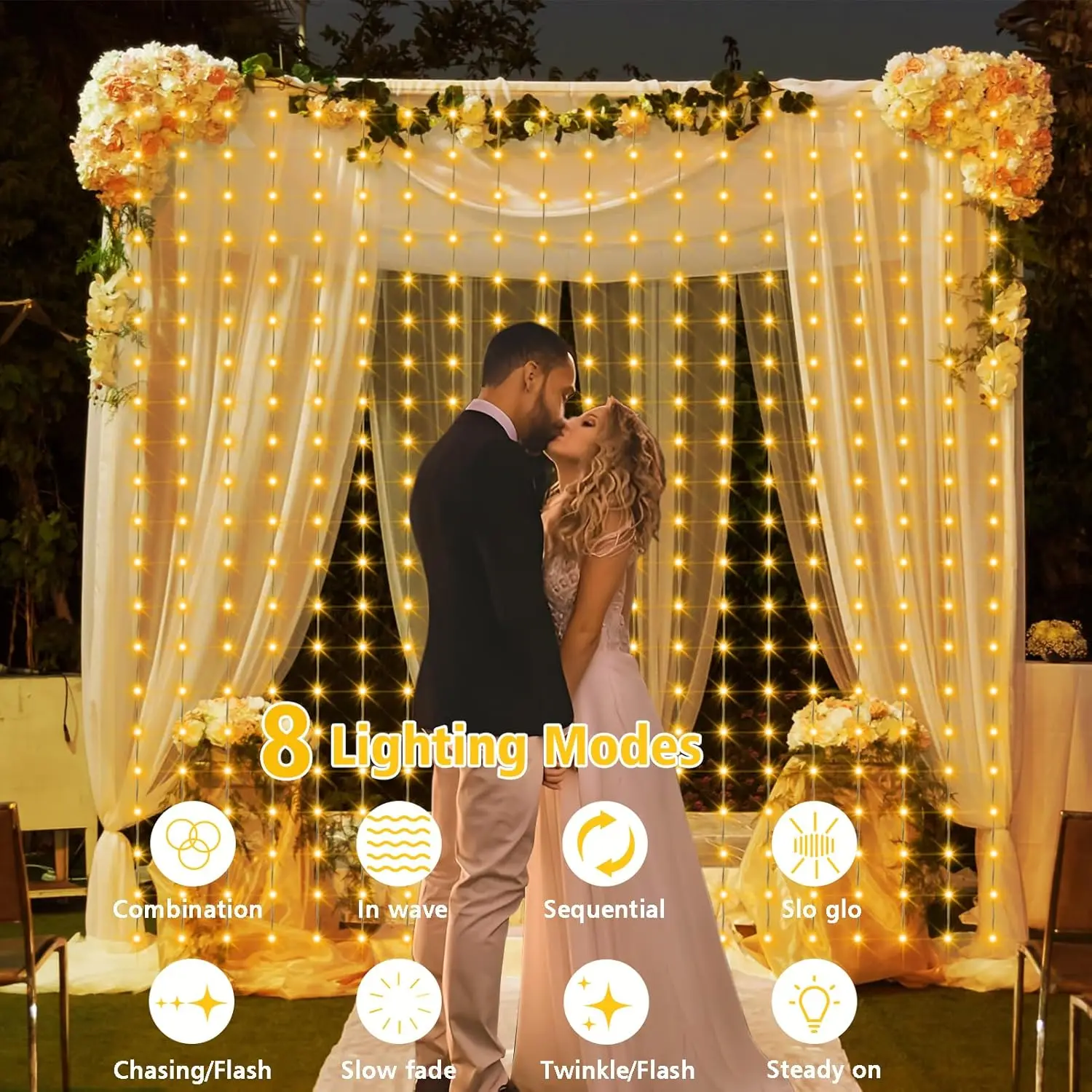 ม่านพลังงานแสงอาทิตย์ไฟ LED กันน้ํากลางแจ้ง 300 LEDs Garland ตกแต่ง String ไฟ YARD Fairy Garland String ไฟ