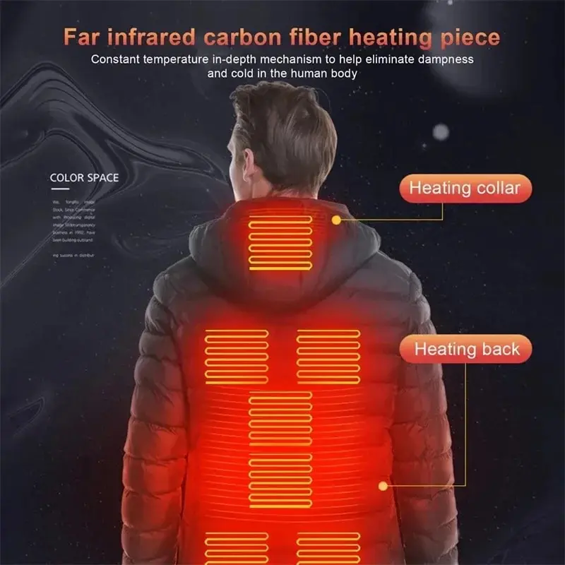 9/21 Bereiche Beheizte Jacke Winter Warme Weste USB Herren Heizjacke Beheizte Weste Mantel Jagd Wandern Camping Outdoor Männliche Kleidung