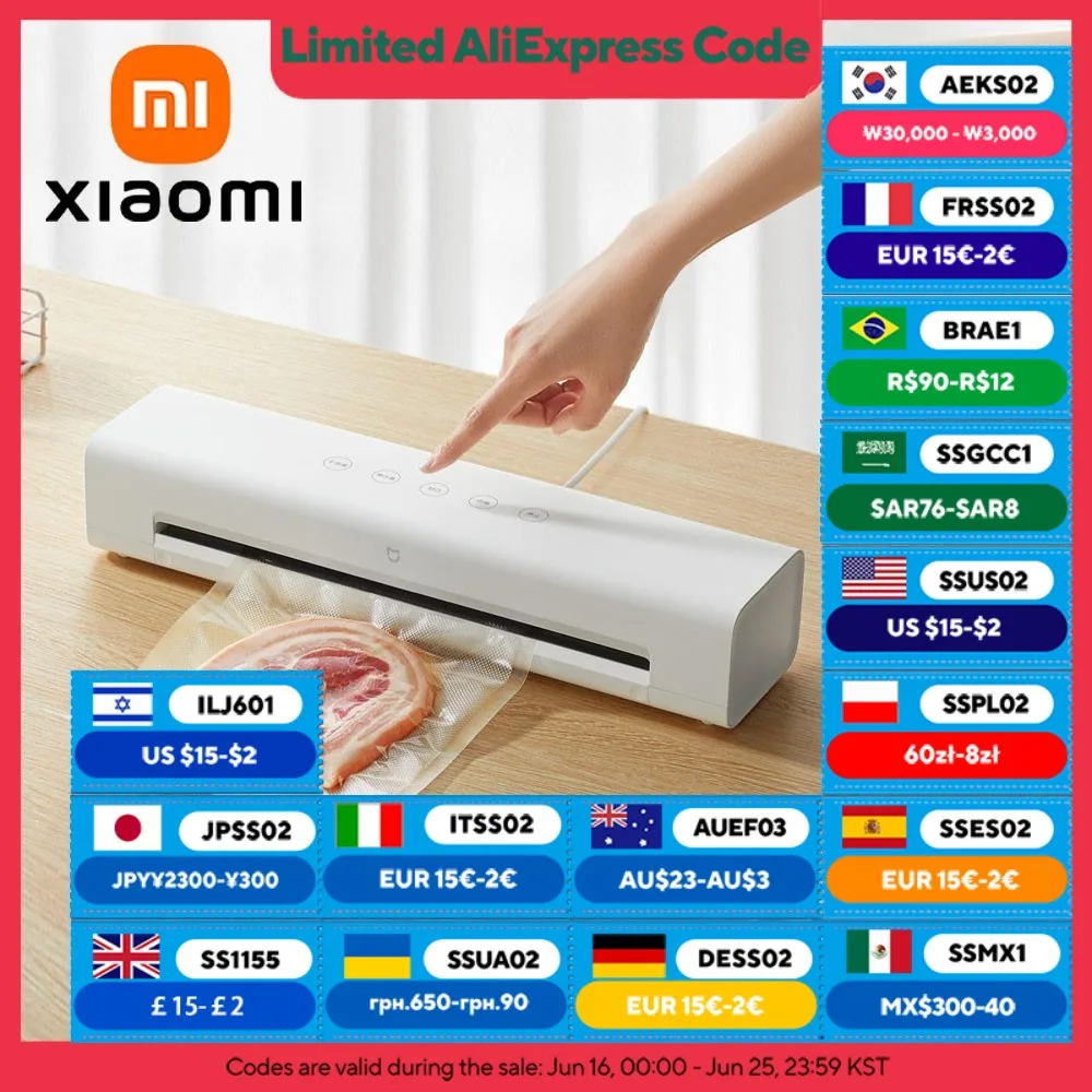 XIAOMI MIJIA Vacuum Sealers Machine 220V With Free 10pcs Vacuum Bags For Kitchen Household Food Vacuum Sealer Packaging Machine