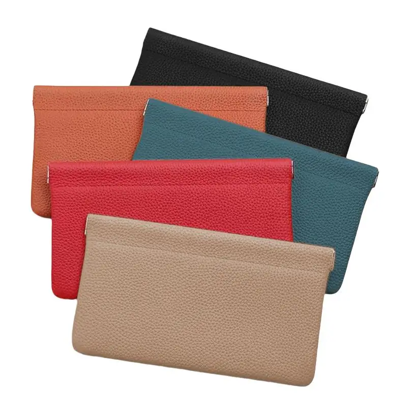 Cartera larga de cuero Artificial con cierre automático, soporte de identificación para licencia de conducir y pasaporte, almacenamiento de cables de datos para auriculares, bolsa para efectivo