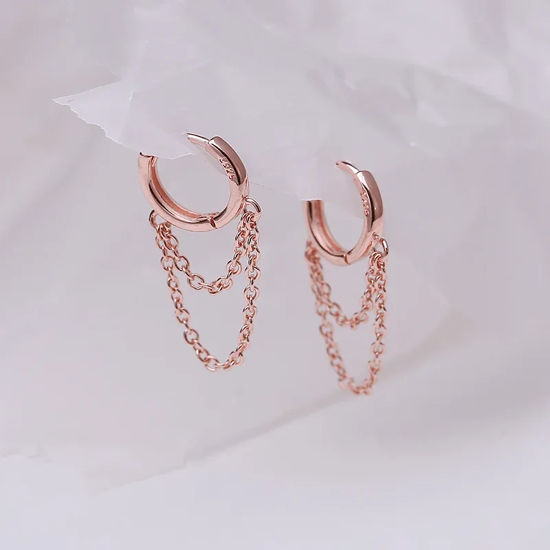 925 เงินสเตอร์ลิง Double Layer พู่ Hoop ต่างหูผู้หญิง INS ยอดนิยมสไตล์เย็นผู้หญิงแฟชั่นเครื่องประดับ
