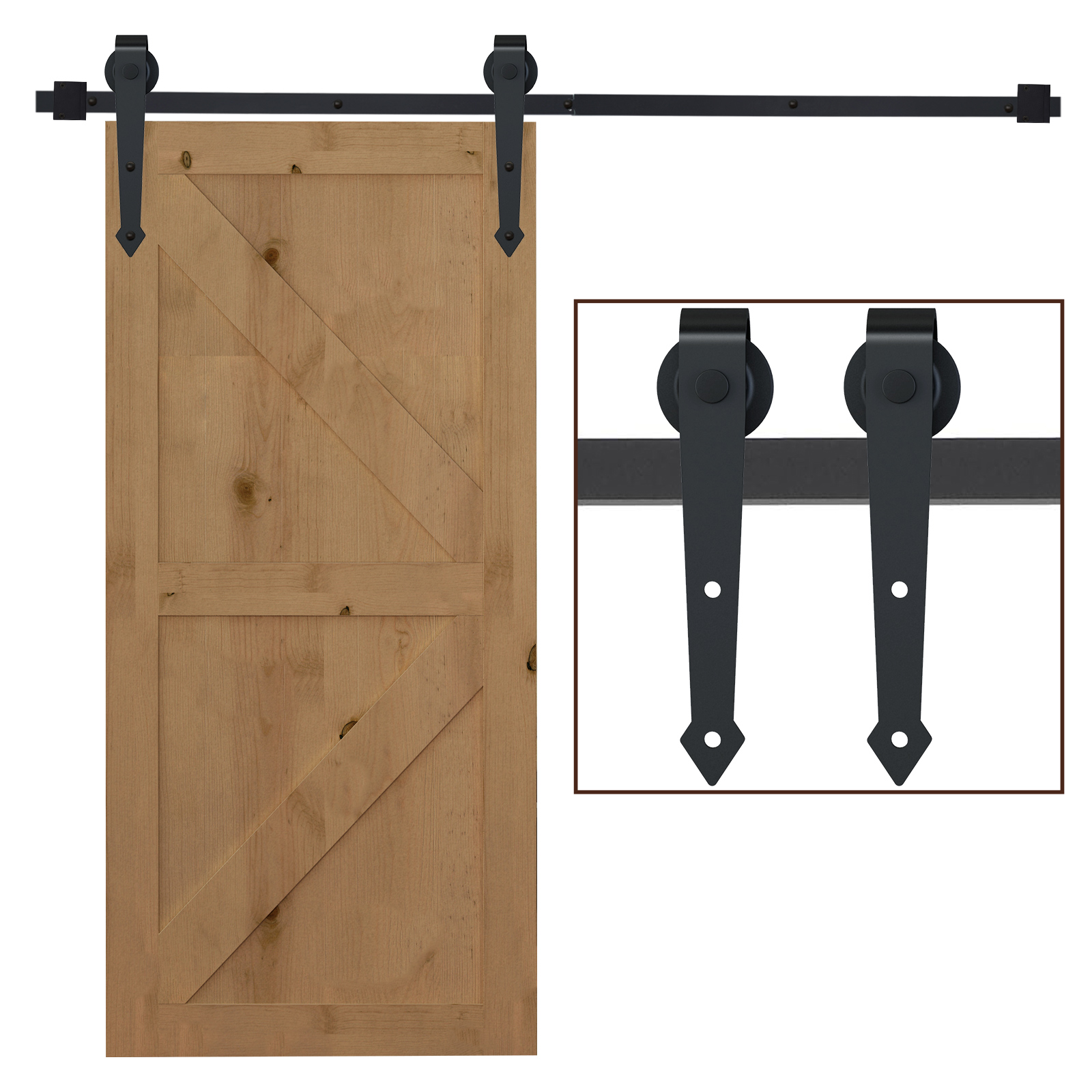 HOMCOM 200cm/6.6FT Herraje para Puerta Corredera Tipo Flecha Kit de Accesorios con Guía de Suelo Riel Acero al Carbono Negro