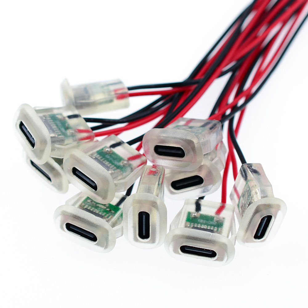 2-контактный разъем USB Type C 5A входного типа для зарядки со светодиодными фонарями Водонепроницаемый порт питания USB-C Гнездовой разъем TYPE-C