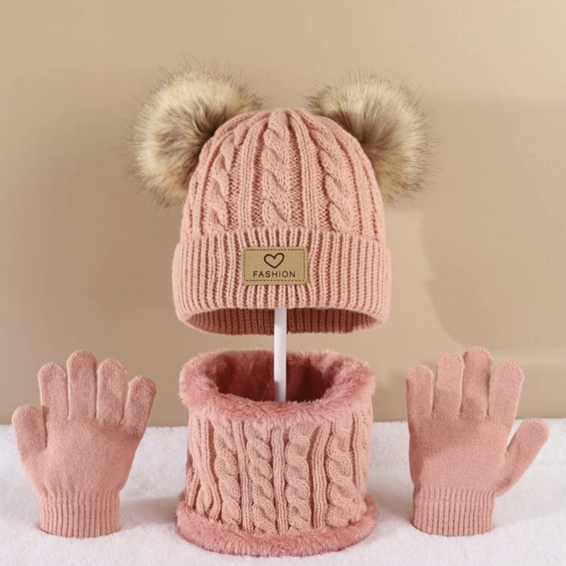 European And American Style Children'S Hat Scarf Gloves Three-Piece Set Autumn Winter Single Ball Baby Infant Casual Versatile