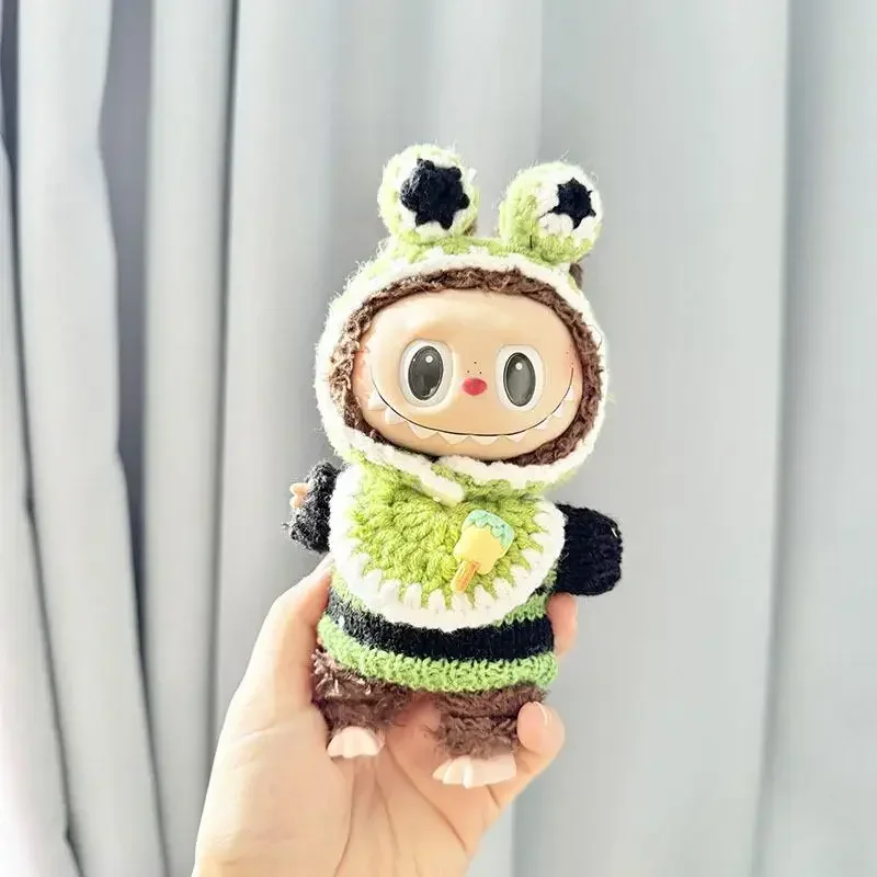 Mini ropa de muñeca de peluche de 17cm, accesorios de atuendo para Corea Kpop Exo Labubu Idol V1 V2, conjunto de diadema y suéter, regalo de ropa
