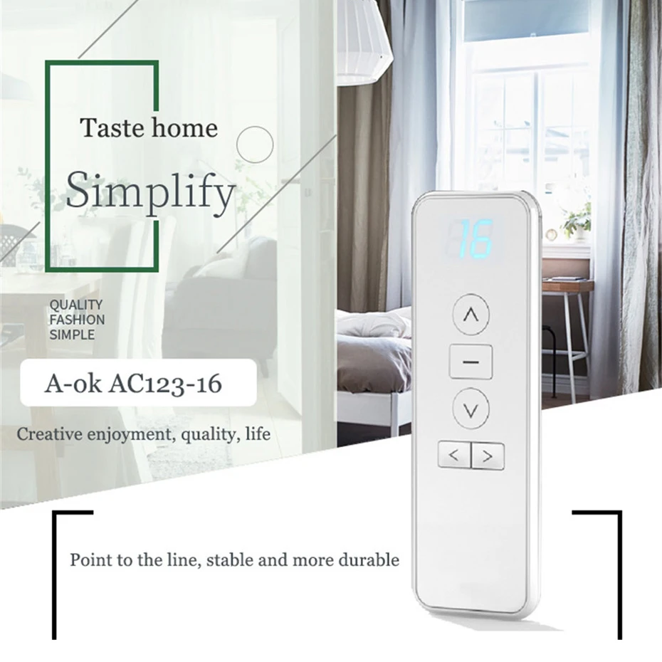 A-OK AC123 1/2/6/16-CH รีโมทคอนโทรล RF433Transmitter สําหรับ OK ไฟฟ้า Curtian มอเตอร์, ไร้สายควบคุมบ้านอัจฉริยะ
