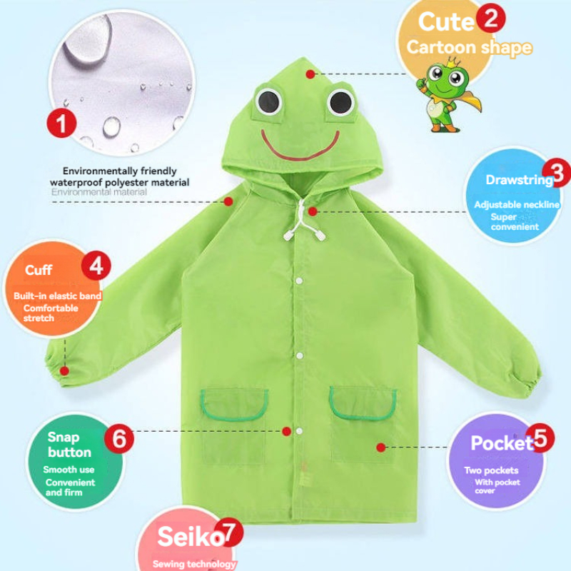 Boys Girls Rain Coat with Pocket Cartoon Animal Raincoat Kids Stylish Waterproof Rain Jacket Toddler Children Rain Poncho