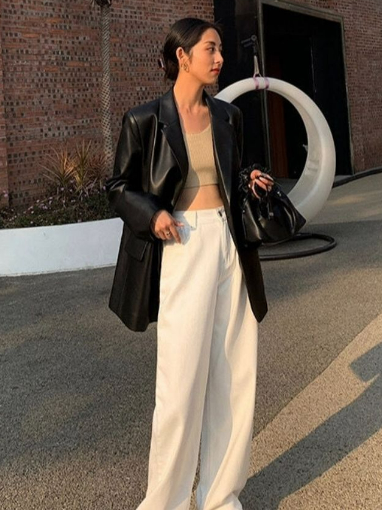 Blouson de motard noir imbibé de cuir pour femme, veste de moto coréenne, streetwear vintage, chaud et fin, tendance de la mode