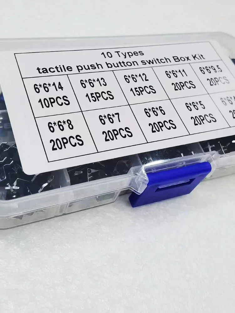 10 Arten von 180 Stück Knopfschalter, direkter Einsatz, Licht-Touch-Schalter, Knopfschalter, Klassifizierungsbox-Kit