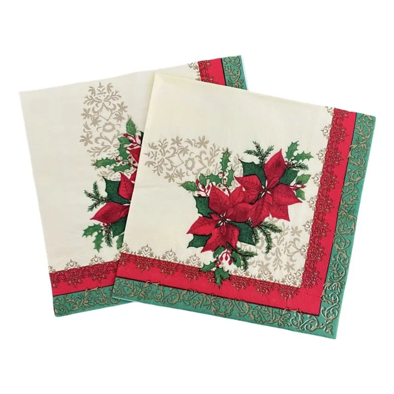 Servilletas navideñas de 2 capas y 33cm, servilletas de papel con estampado de flores navideñas rojas, manteles individuales desechables, servilletas estampadas coloridas, 10/20 piezas