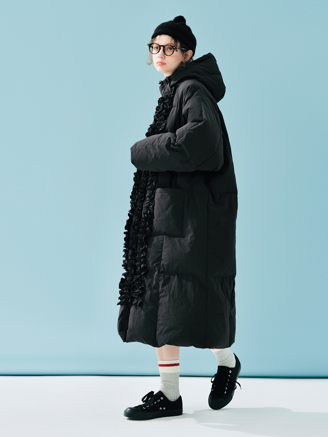 IMAKOKONI Original Design Spitze Spleißen Medium Langarm Winter Warme Daunenjacke 244900