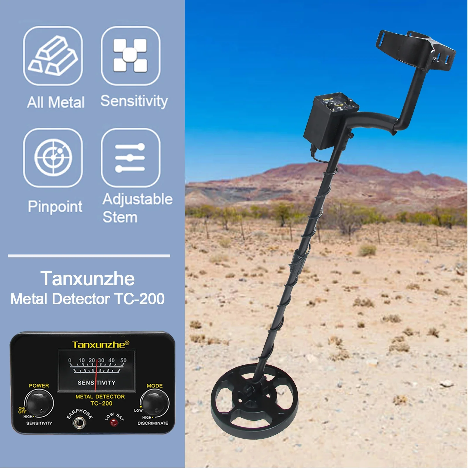 TC-200 Nieuwe upgrade metaaldetector Ondergrondse draad Ijzer Metaal Gouddetector Verstelbare tracker voor het zoeken naar schatten Nieuw
