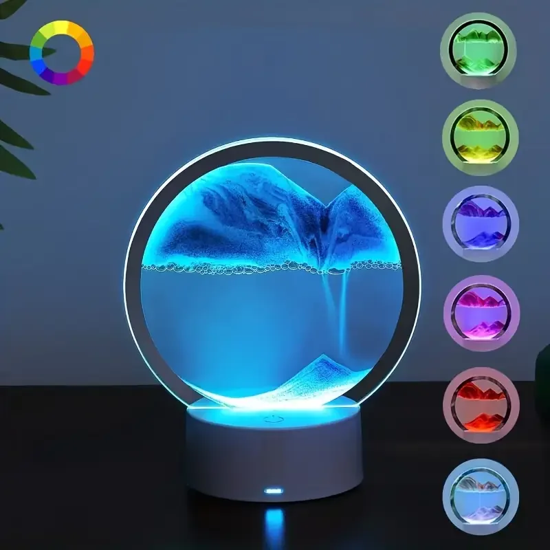 3D dynamisch zandloper-nachtlampje - USB-aangedreven tafellamp blauw / glas nieuwe bureauverlichting voor woonkamer kantoor slaapkamer