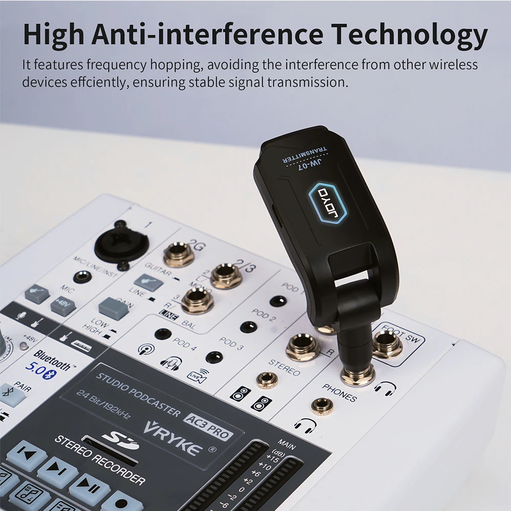 JOYO JW-07 2.4G Wireless Earphone Monitor System Low Latency In Ear Wireless Transmitter Receiver Support 12 Channel Banks