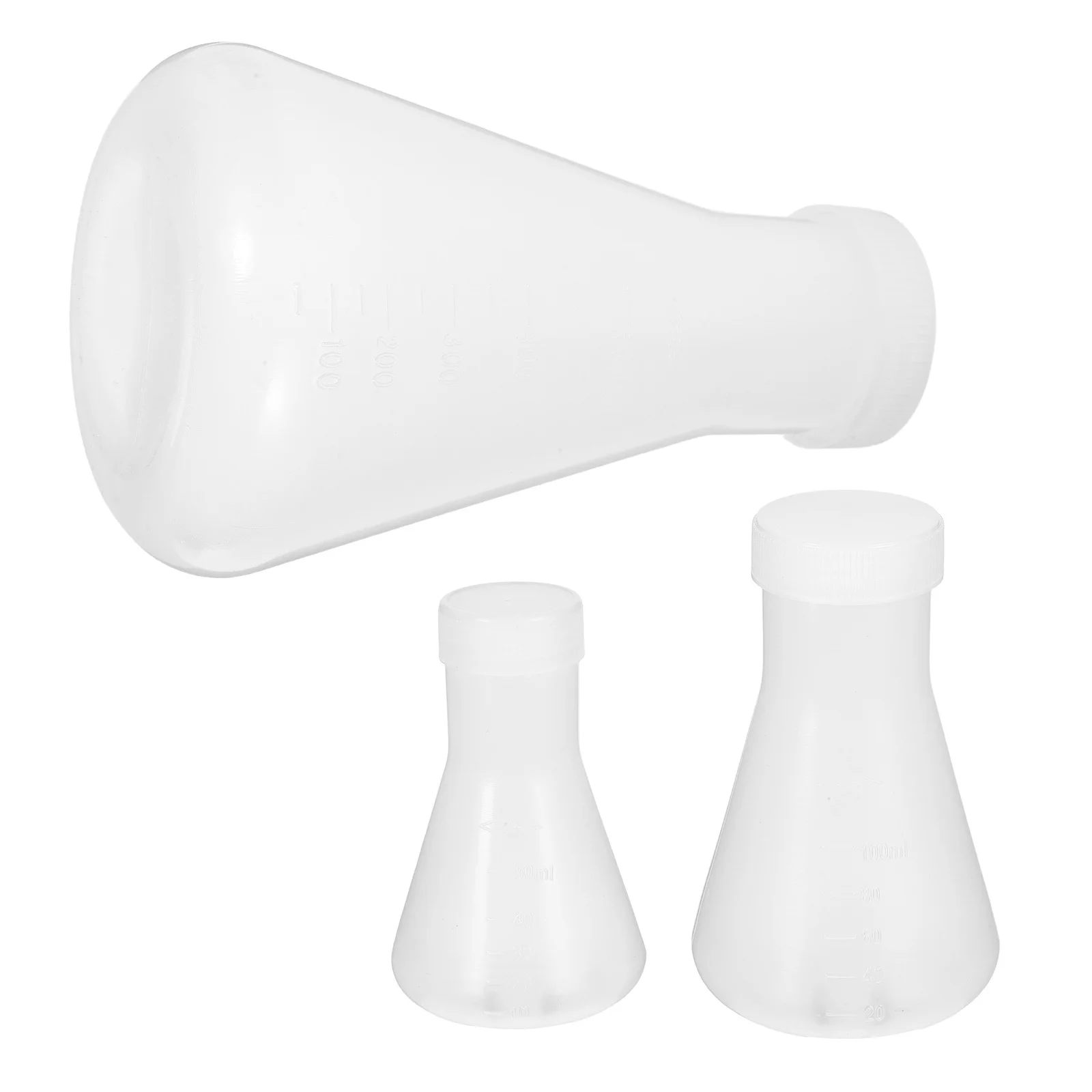 3 Buah Botol Plastik Botol Kerucut dengan Sekrup untuk Percobaan Siswa Laboratorium Kimia Putih (50Ml + 100Ml + 500Ml)