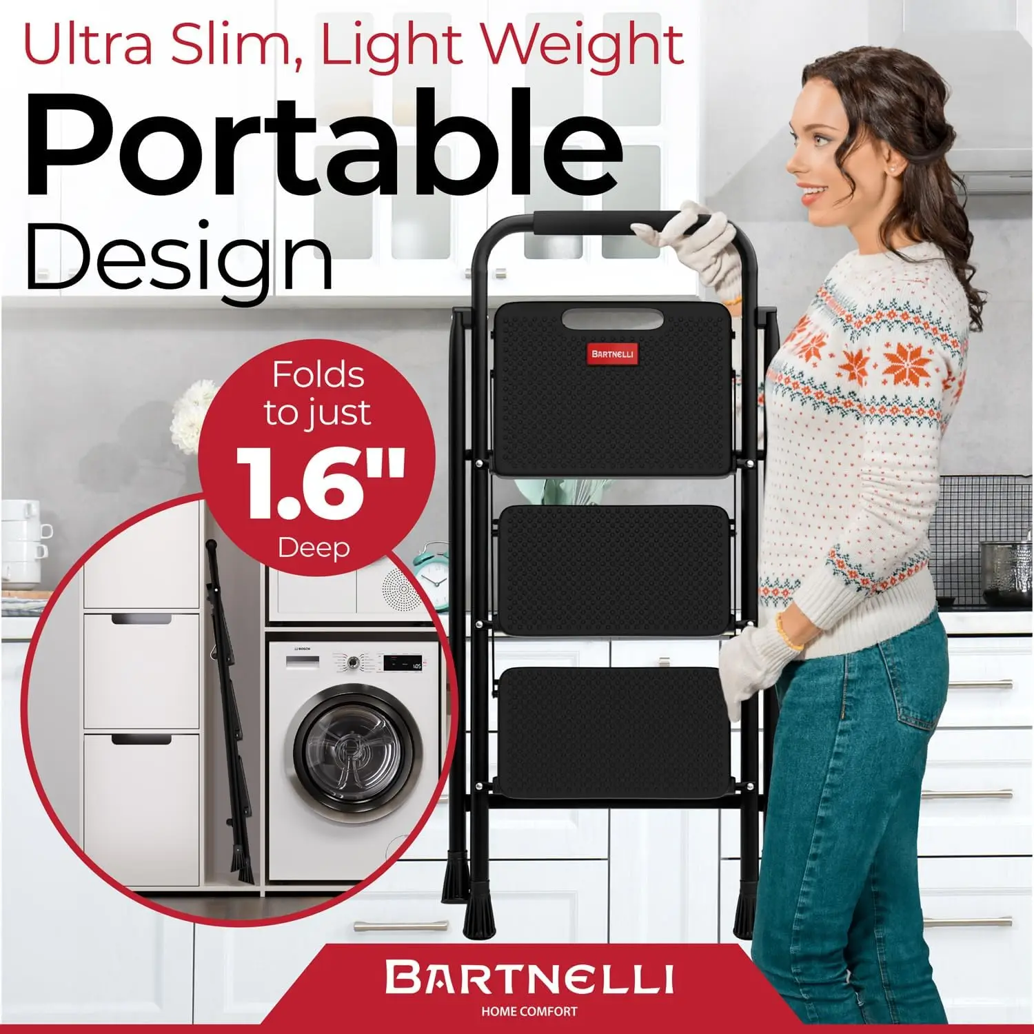 3-step foldable step stool | Rock-solid 500 lb capacity, built with the highest grade of robust steel construction