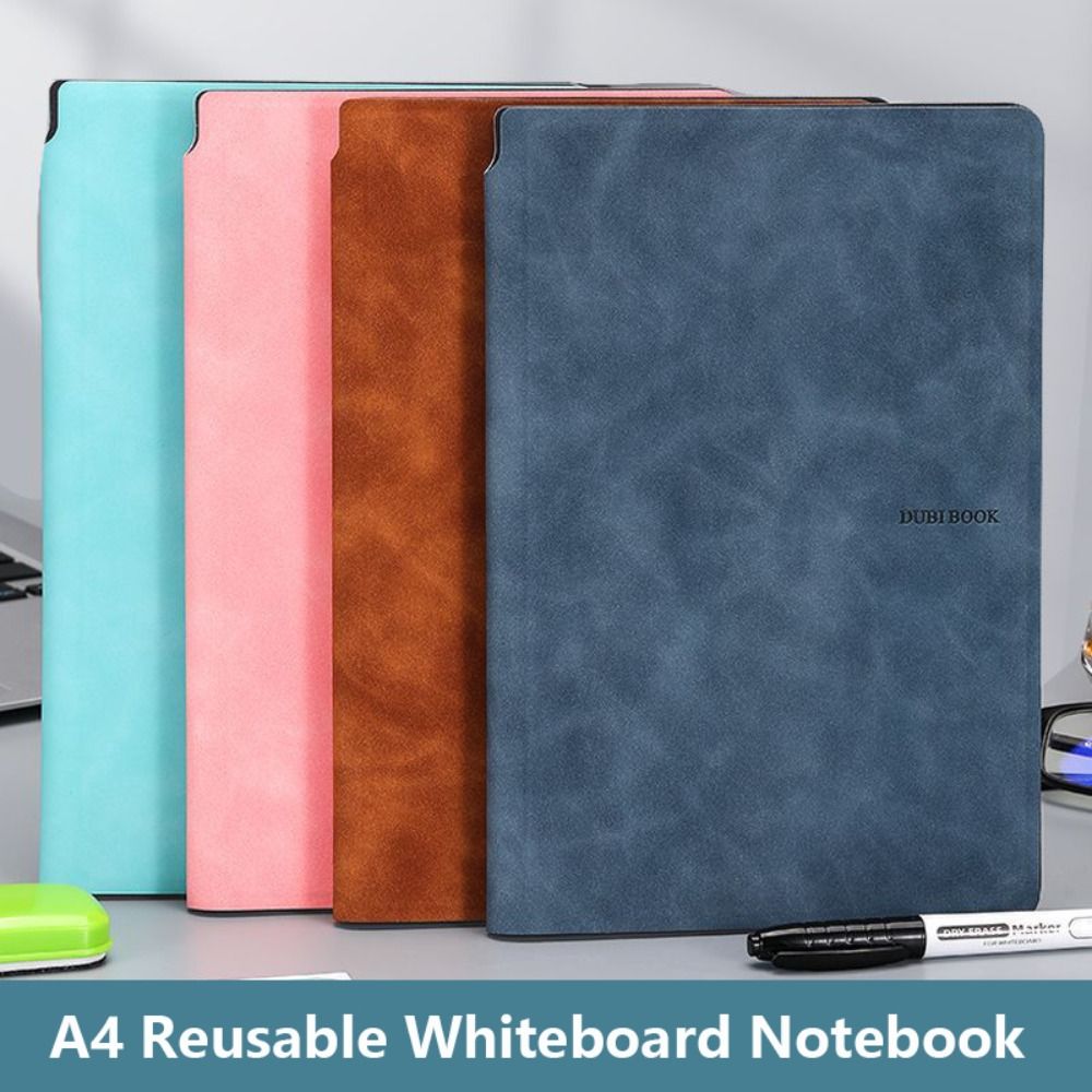 Cuaderno de pizarra blanca A4 de cuero reutilizable con tela de borrado, papelería borrable con bolígrafo de pizarra