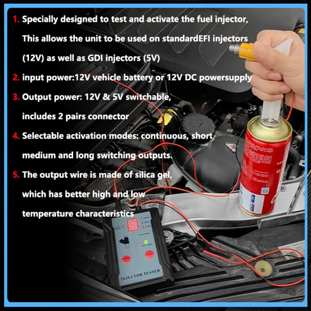 Probador de inyector de combustible mejorado y herramienta de limpieza DIY: prueba de dos inyectores simultáneamente, prueba de inyector de combustible de modo de accionamiento de potencia de 8 pulsos