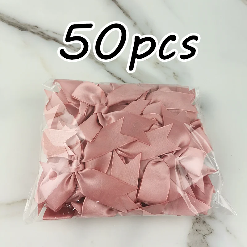 (50Pcs) 1นิ้วสีชมพูสดโบว์ริบบิ้นโพลีเอสเตอร์ซาตินโบว์ดอกไม้ DIY Craft ตกแต่ง