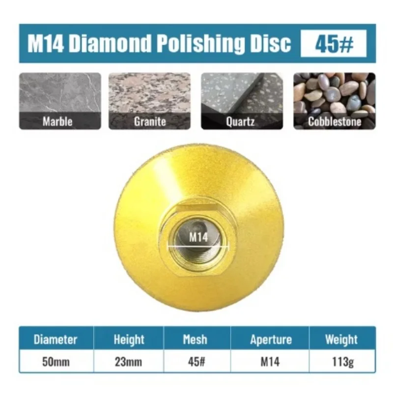 1Pc M14 Brazed Diamond Flat Grinding Head 2 inch 50mm Abrasive Polishing Pad Marble Granite Cobblestone Grind Sharp Tool