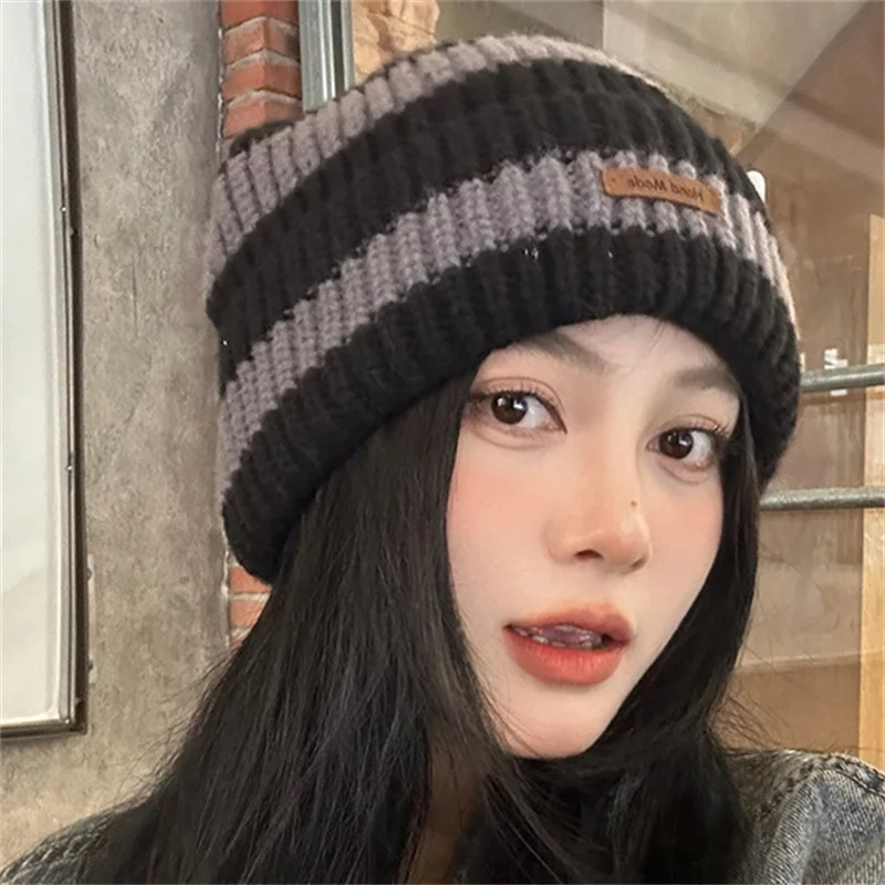 Gorros cálidos de Invierno para mujer, gorros de punto apilables informales, gorros a rayas, Hip Hop, Unisex, 1 unidad