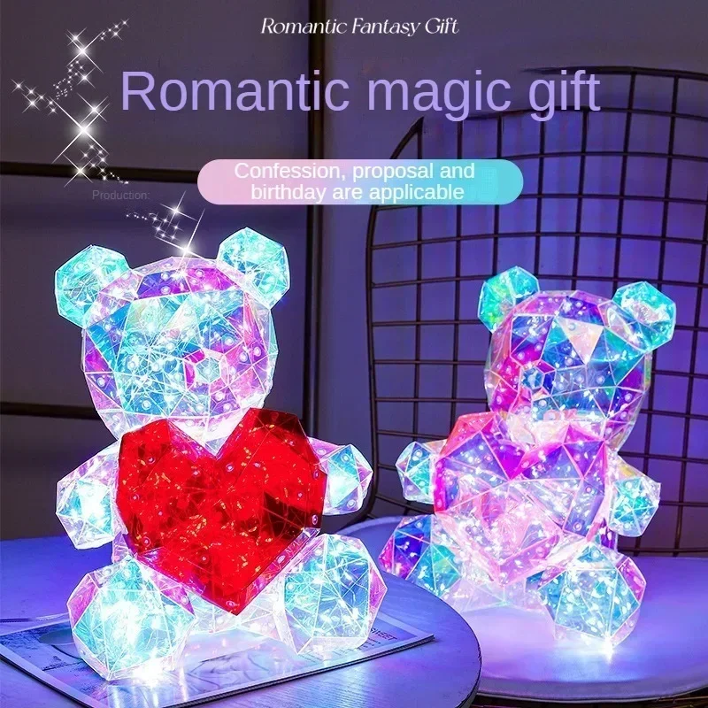Lampka LED w kształcie misia 30 cm, kolorowa, błyszcząca, romantyczna, idealna na prezent, niespodzianka, dekoracja do sypialni dla dziewczyn, na urodziny, walentynki.