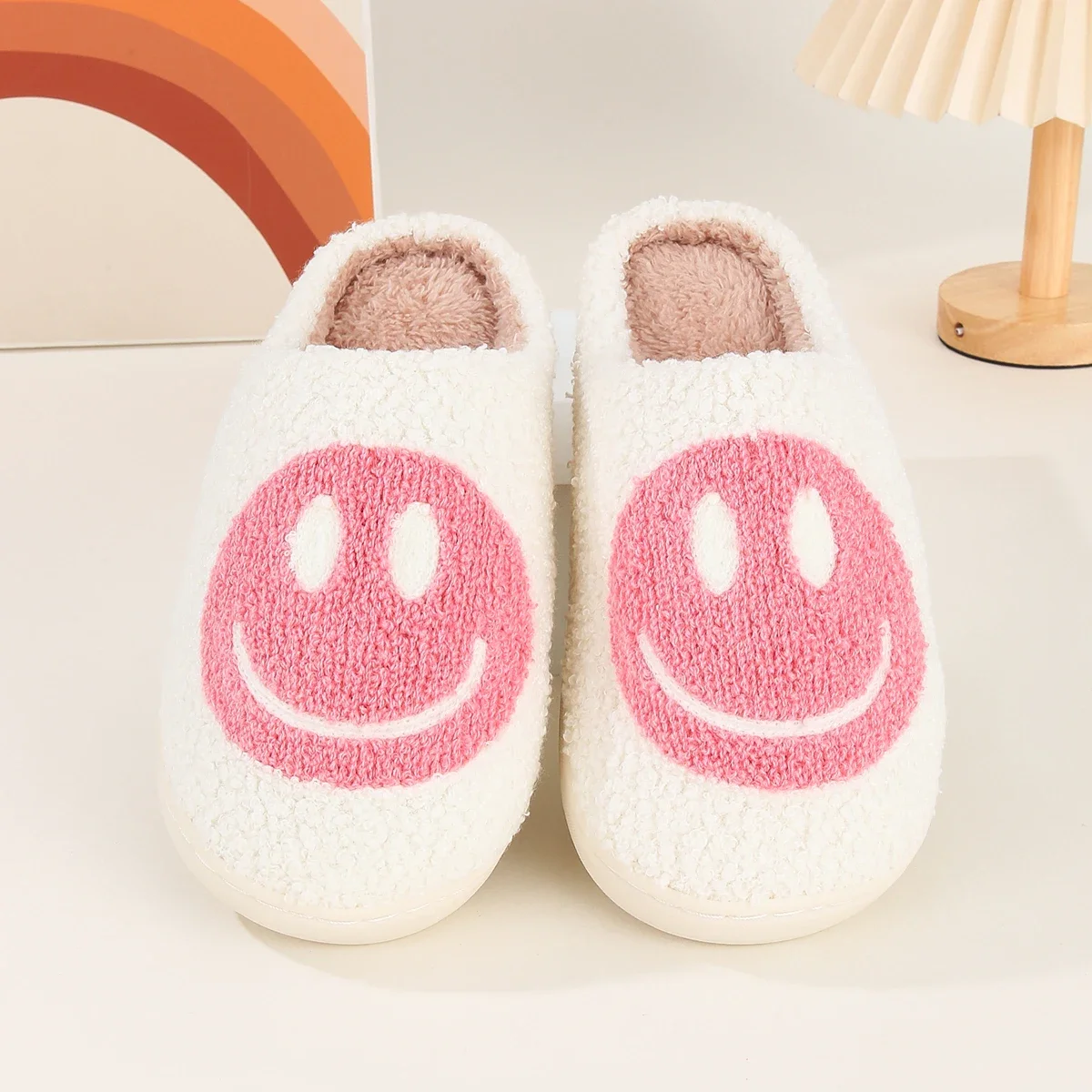 Sorriso pop inverno interior confortável chinelos de pelúcia chinelos de algodão macio antiderrapante chinelos domésticos quentes